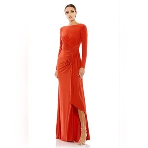 ❤️Mac Duggal Red Long Sleeve Keyhole Draped Gown in Size 14~ Style 26714 BRK❤️